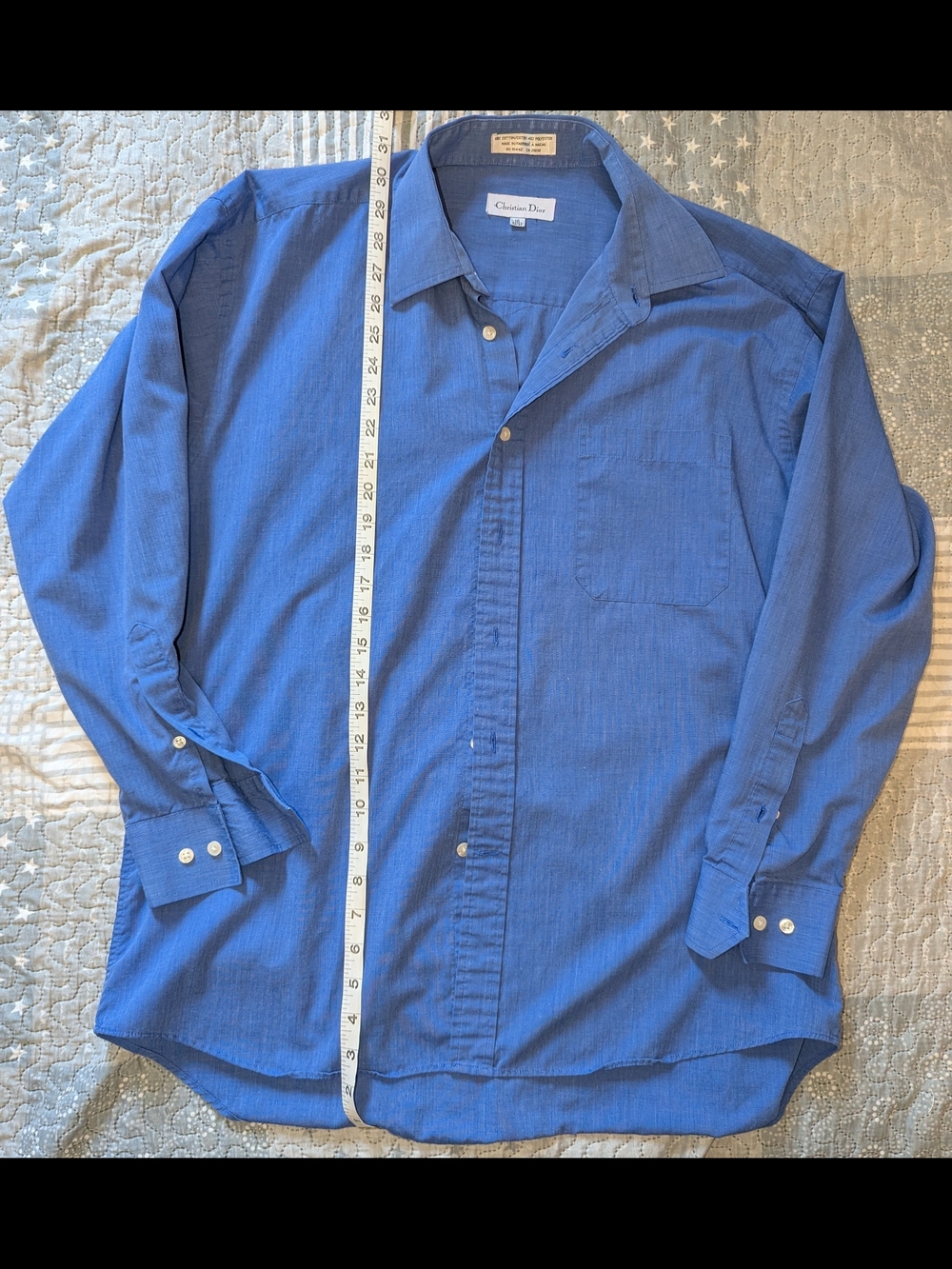 VTG Christian Dior Shirt Men Blue Long Sleeve Button Down Med/Lrg Size 16 32/33